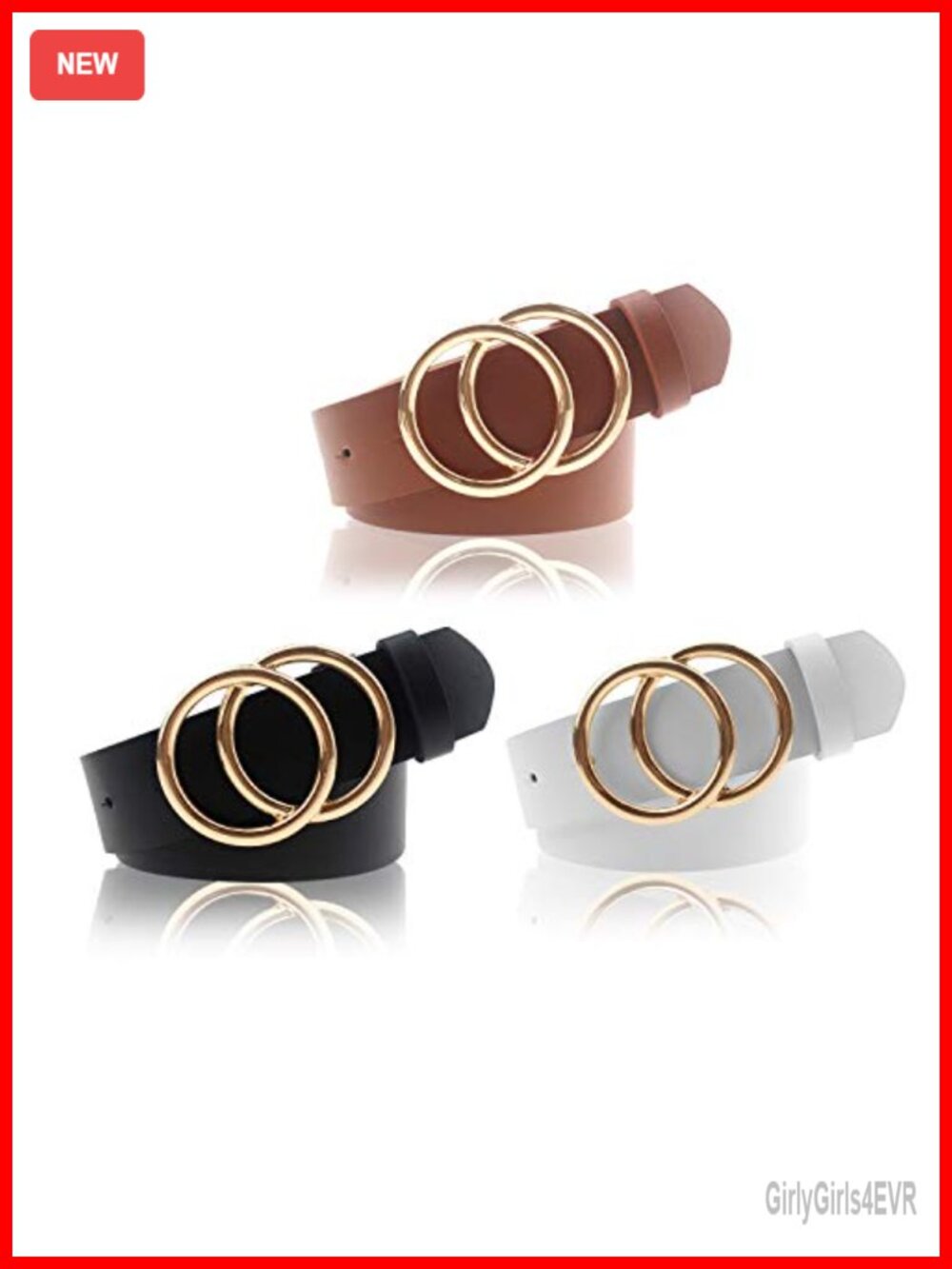 Women's PU Leather Belt Double O Ring Soft Faux Leather Waist Belt